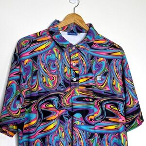 Hreski Polo Shirt Men M Psychedelic Swirl Performance Rave Colorful Activewear